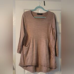 New York & Company Tan & Burgandy Tunic Style Knit Sweater Bundle